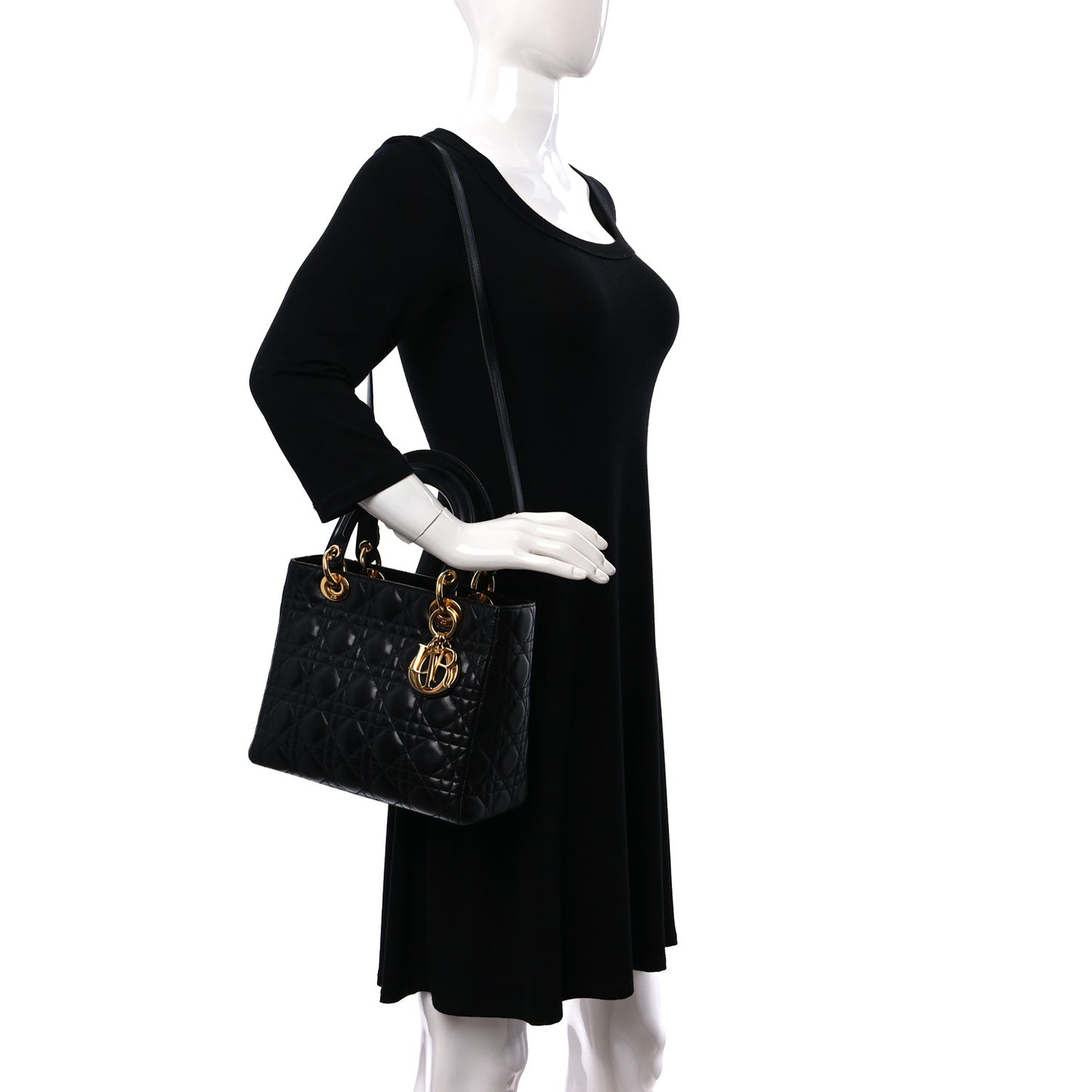 Lambskin Cannage Medium Lady Dior Black