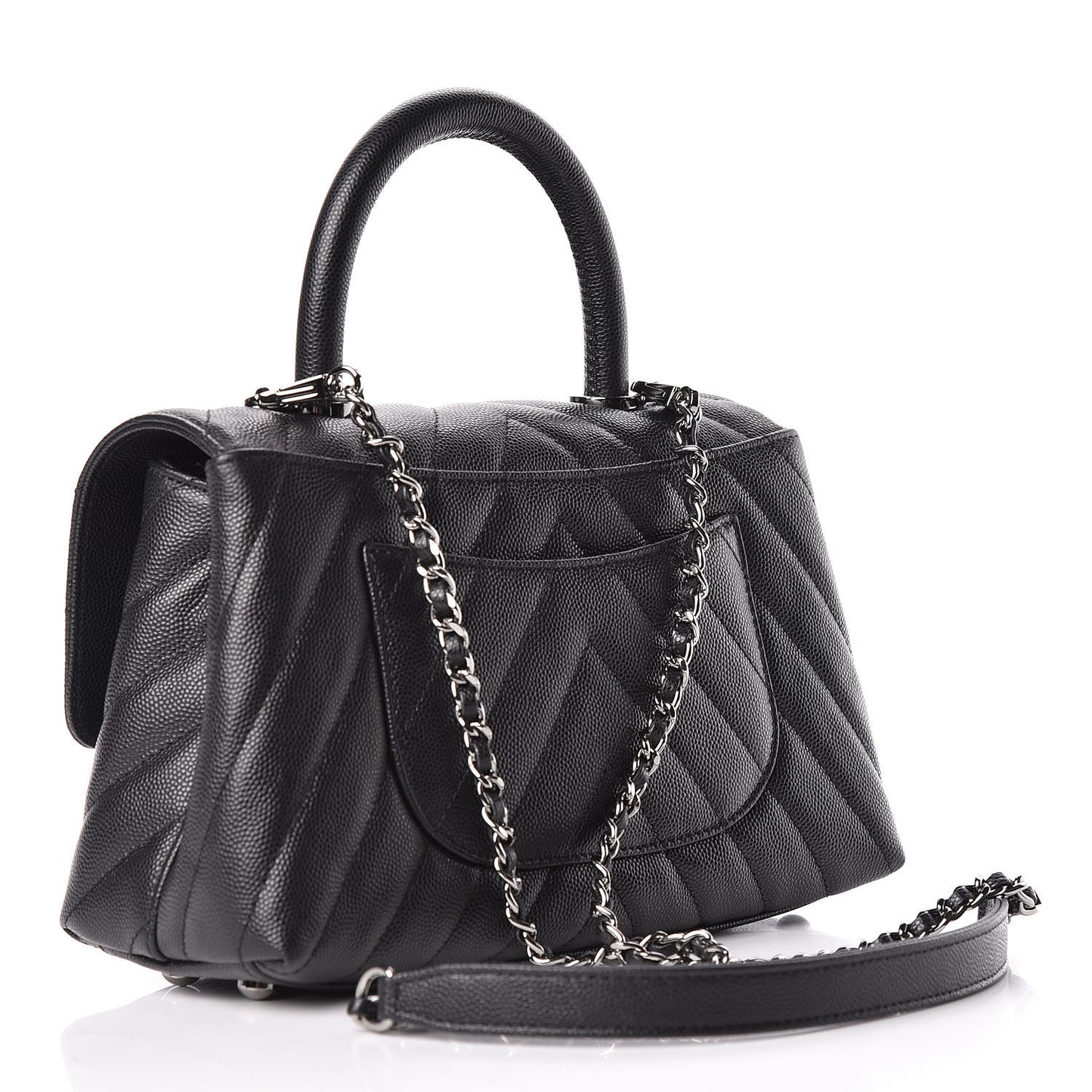 Caviar Chevron Quilted Mini Coco Handle Flap Black