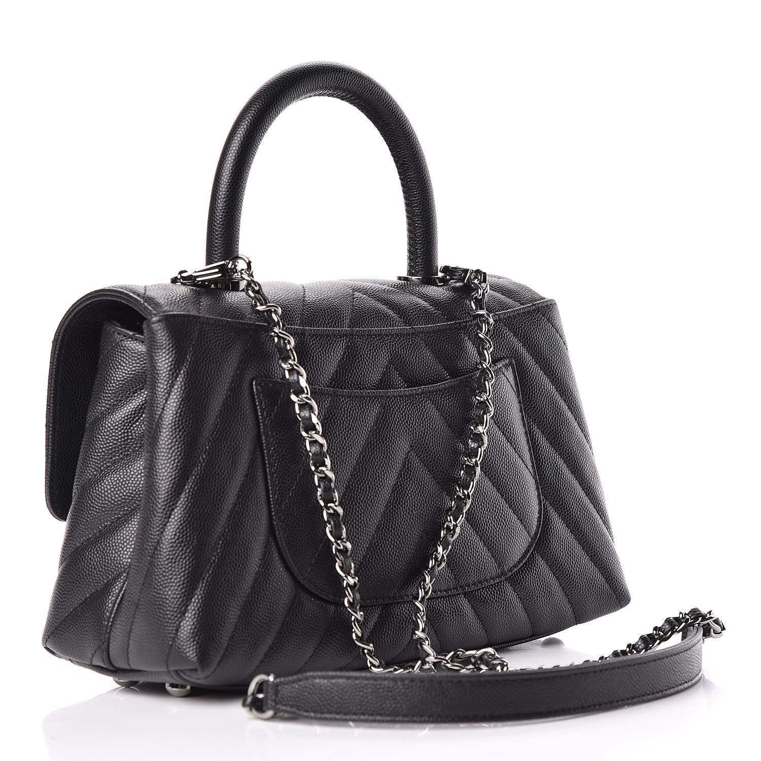 Chanel Caviar Chevron Quilted Mini Coco Handle Flap Black 3 of 11
