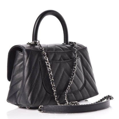 Chanel Caviar Chevron Quilted Mini Coco Handle Flap Black 3 of 11