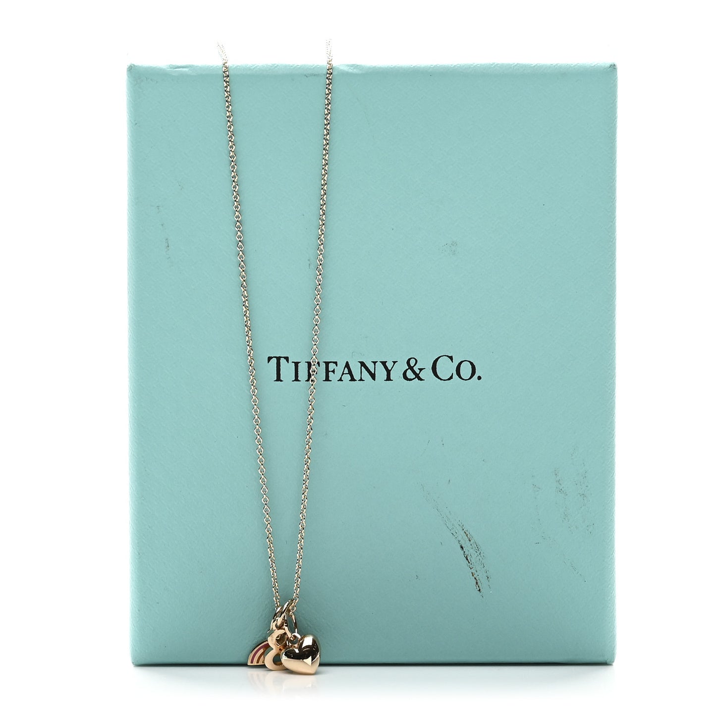 18K Rose Gold Enamel Love Rainbow Charm Pendant Necklace Multicolor