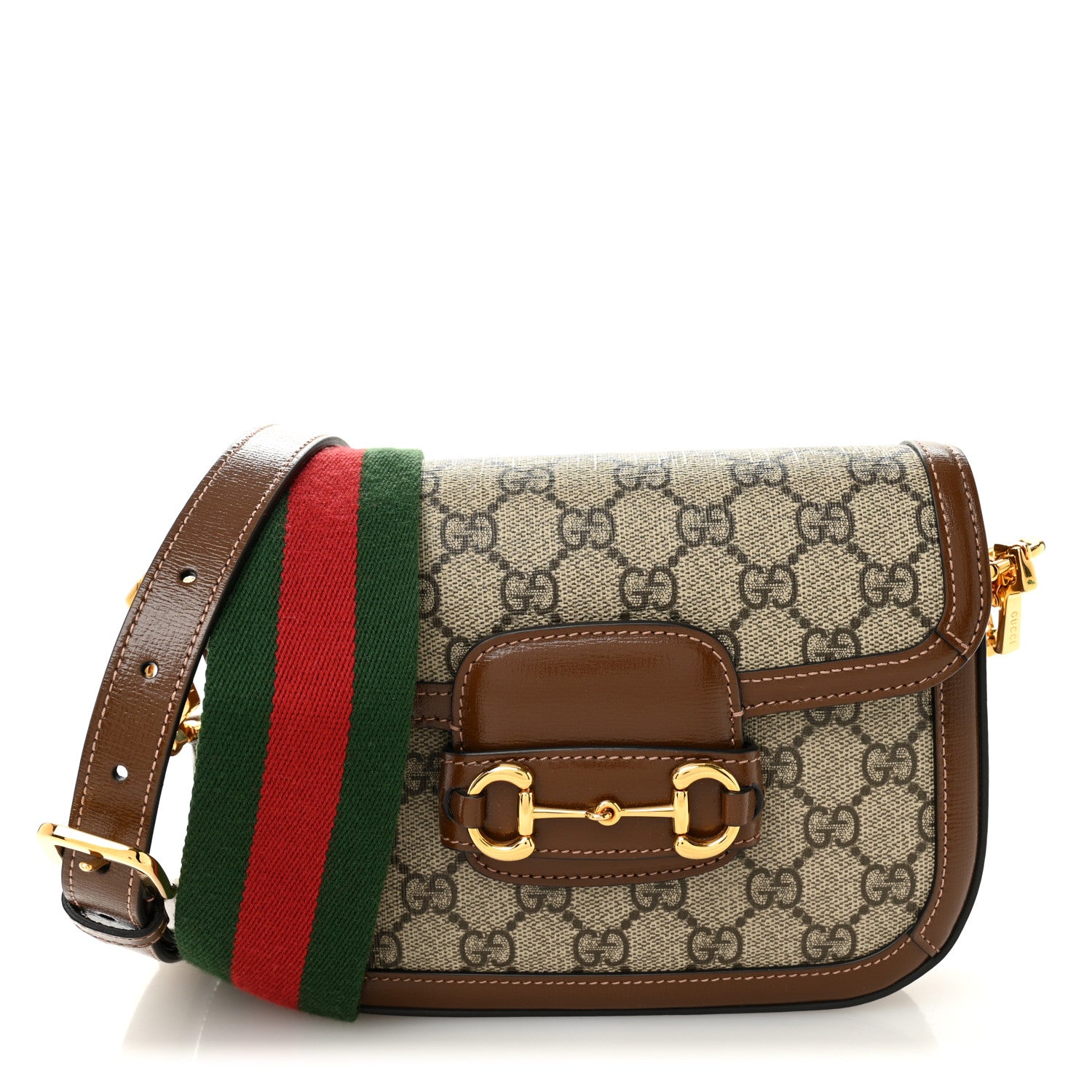 Gucci GG Supreme Monogram Web Mini Horsebit 1955 Shoulder Bag Beige Brown Sugar 1 of 10