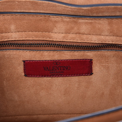 Valentino Garavani Calfskin Embroidered Medium Guitar Strap Rockstud Rolling Flap Saddle Bag Light Cuir 6 of 9