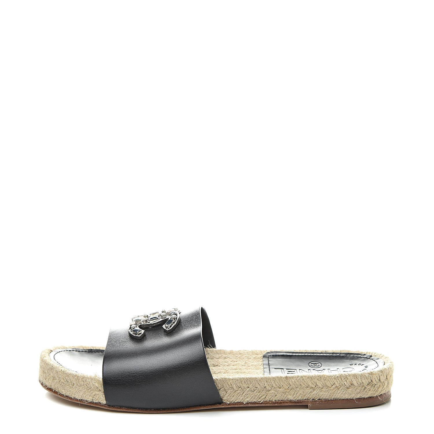 Chanel Calfskin Gripoix CC Espadrille Slip On Sandals 37.5 Black 1 of 11