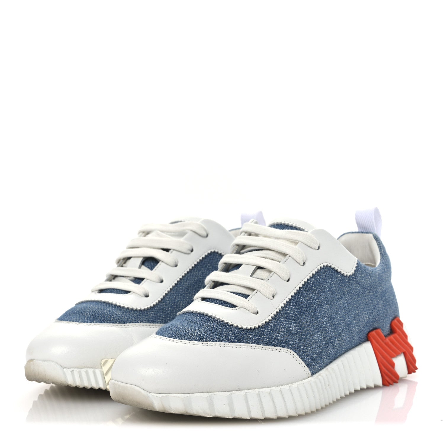Hermes Denim Suede Goatskin Bouncing Sneakers 37 Bleu Clair White 4 of 13