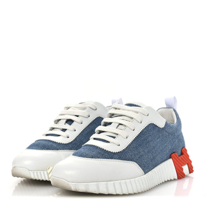 Hermes Denim Suede Goatskin Bouncing Sneakers 37 Bleu Clair White 4 of 13