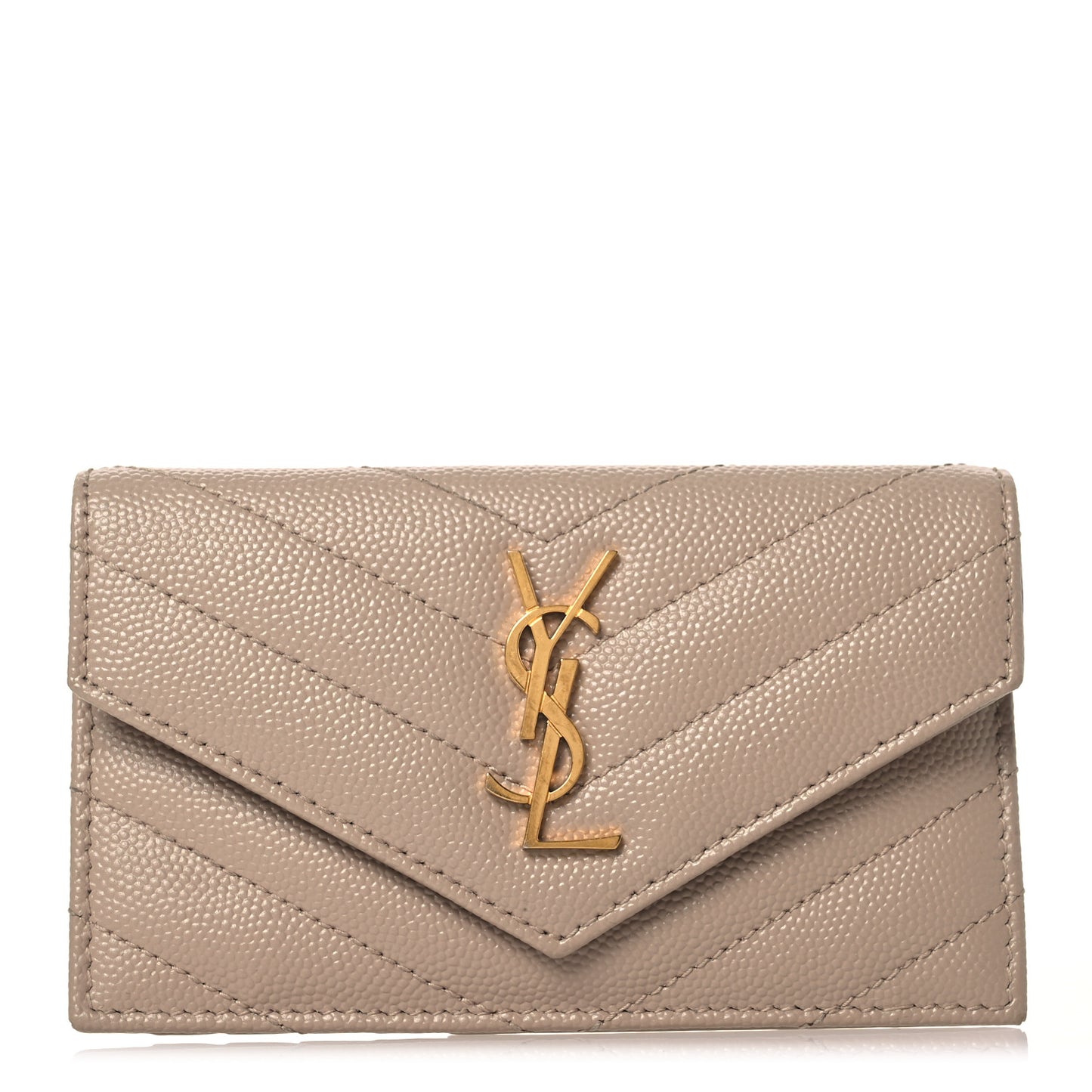 Grain De Poudre Matelasse Chevron Monogram Compact Wallet Dark Beige