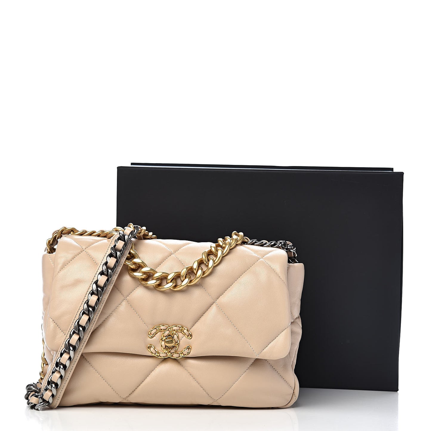 Lambskin Quilted Large 19 Flap Beige