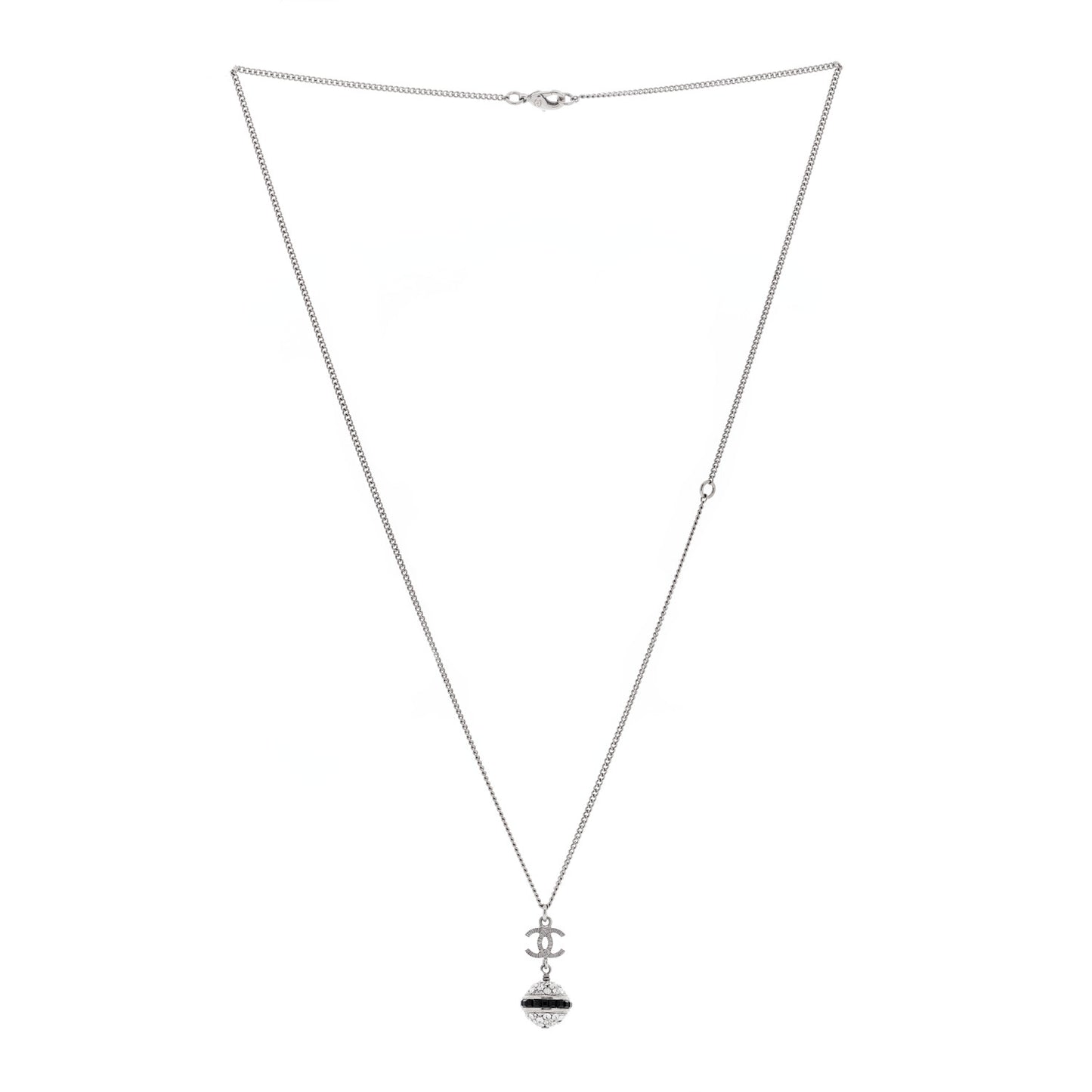 Crystal CC Drop Necklace Silver Black