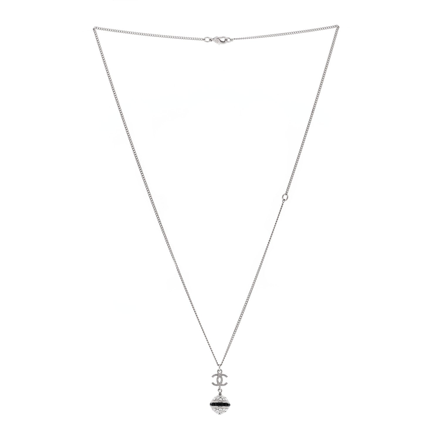 Chanel Crystal CC Drop Necklace Silver Black 2 of 3
