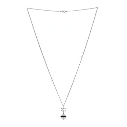 Chanel Crystal CC Drop Necklace Silver Black 2 of 3