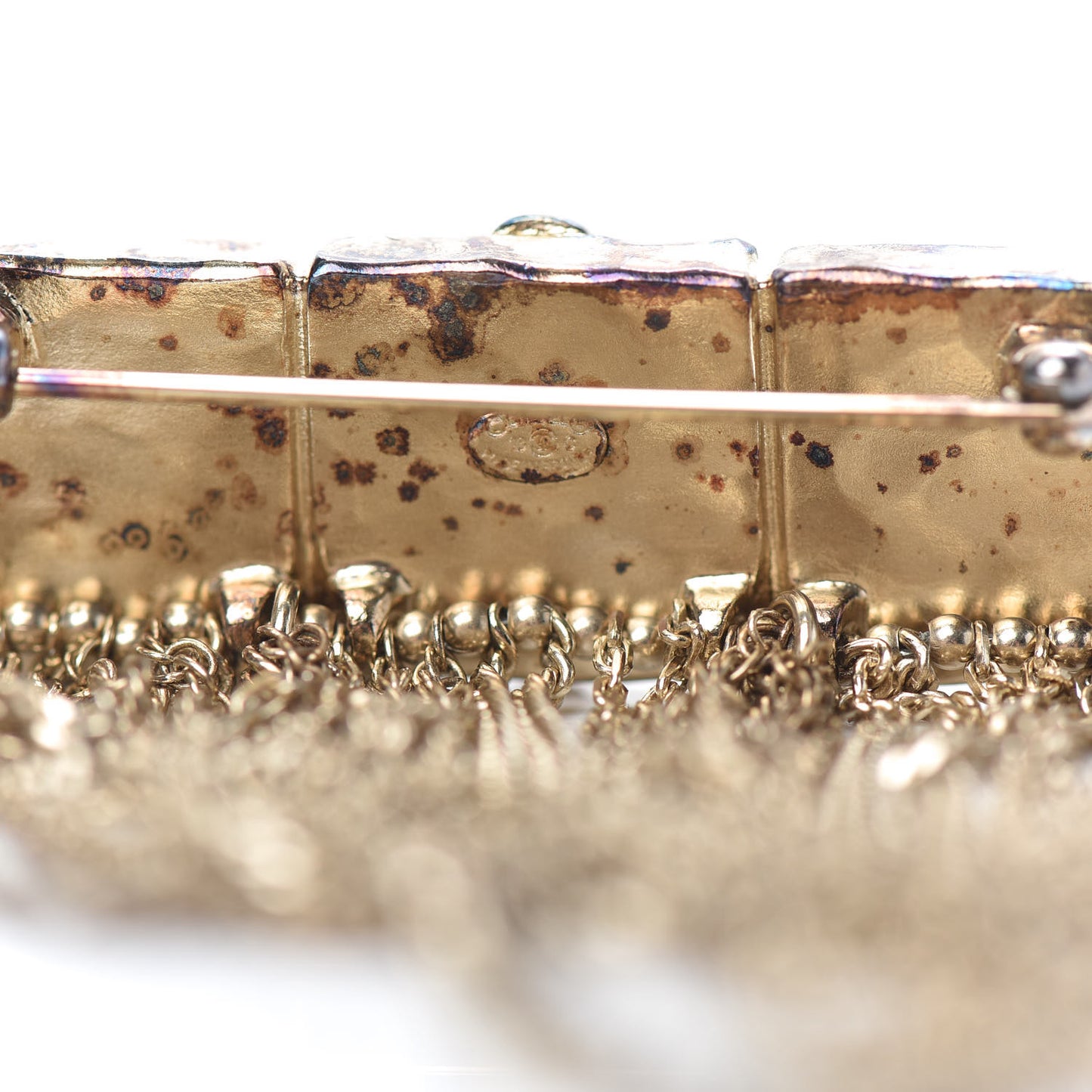 Enamel Crystal Multi Strand Chain Brooch Gold
