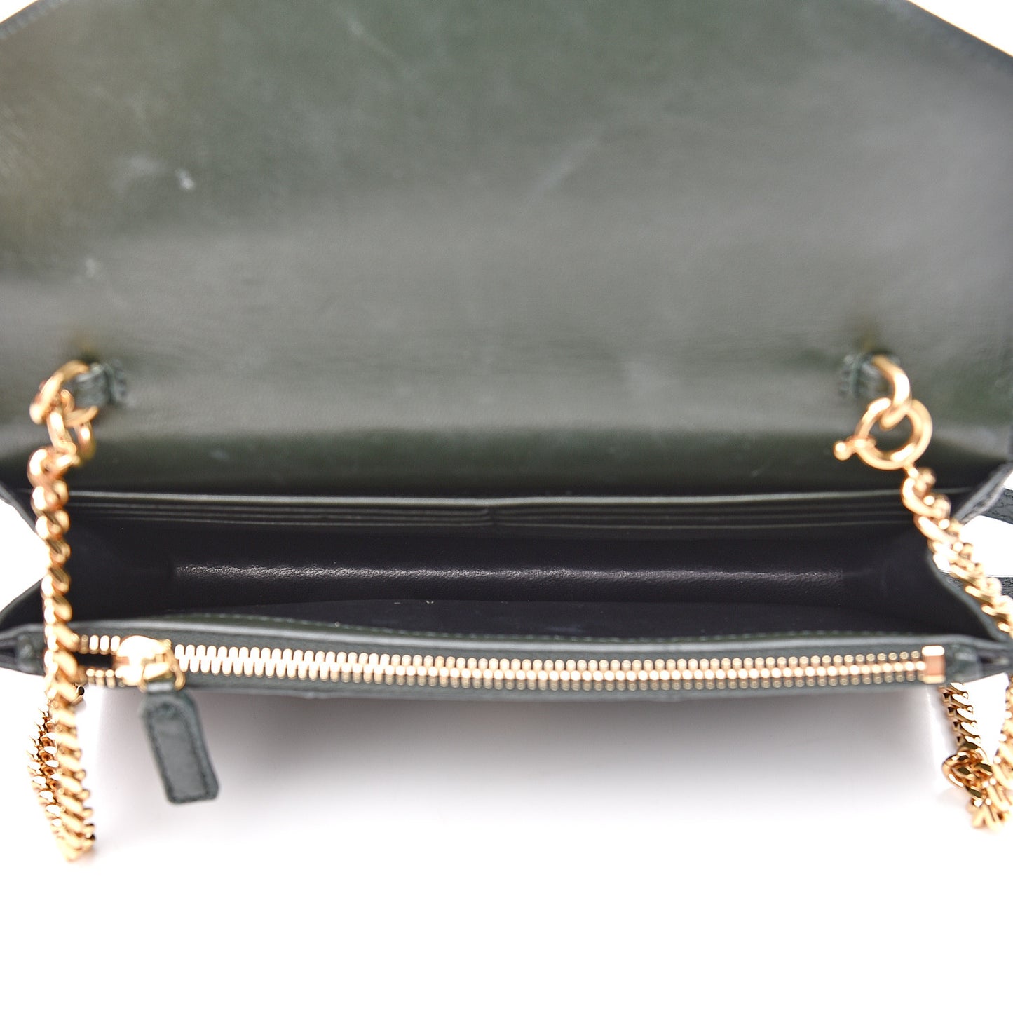 Snakeskin Monogram Envelope Chain Wallet Dark Green
