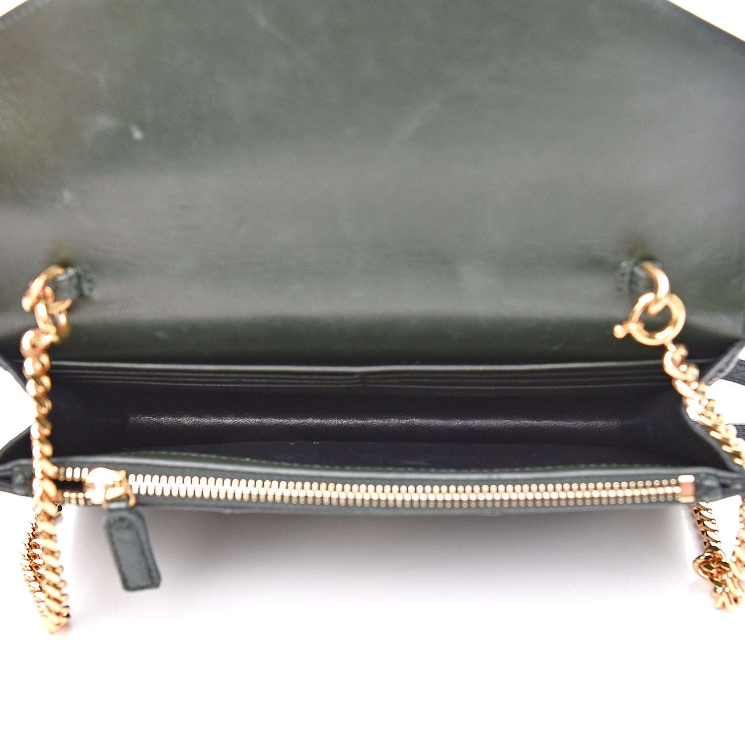 Saint Laurent Snakeskin Monogram Envelope Chain Wallet Dark Green 4 of 13
