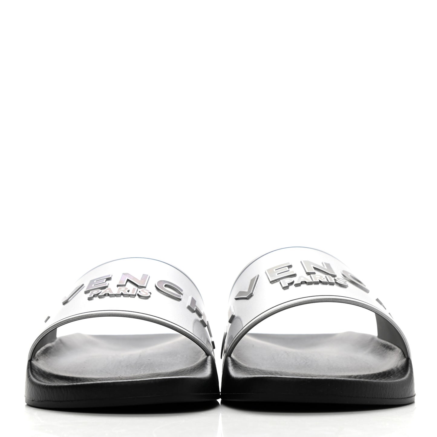 Metallic Rubber Logo Pool Slide Sandals 40 Silver