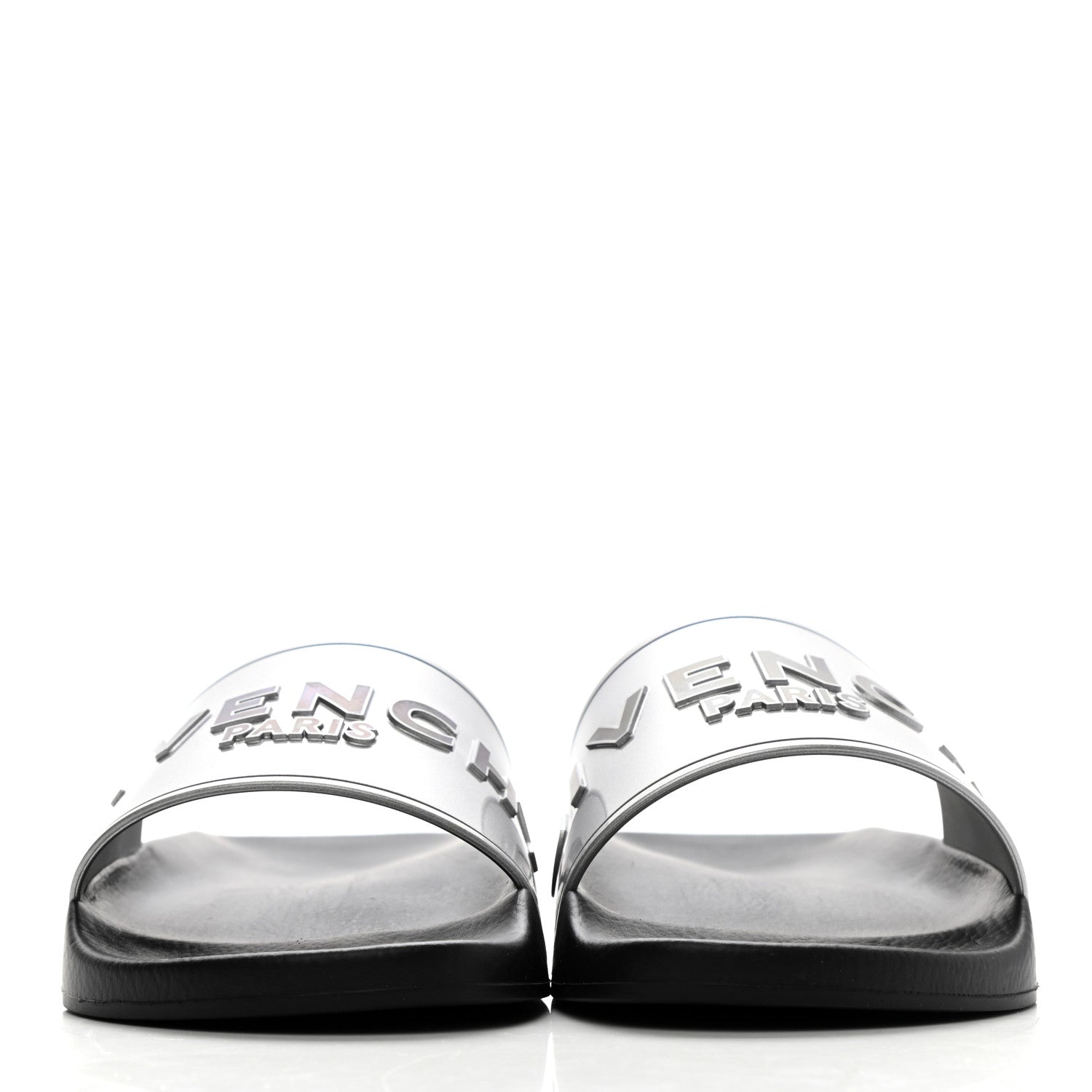 Givenchy Metallic Rubber Logo Pool Slide Sandals 40 Silver 2 of 8