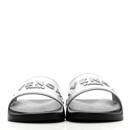 Givenchy Metallic Rubber Logo Pool Slide Sandals 40 Silver 2 of 8