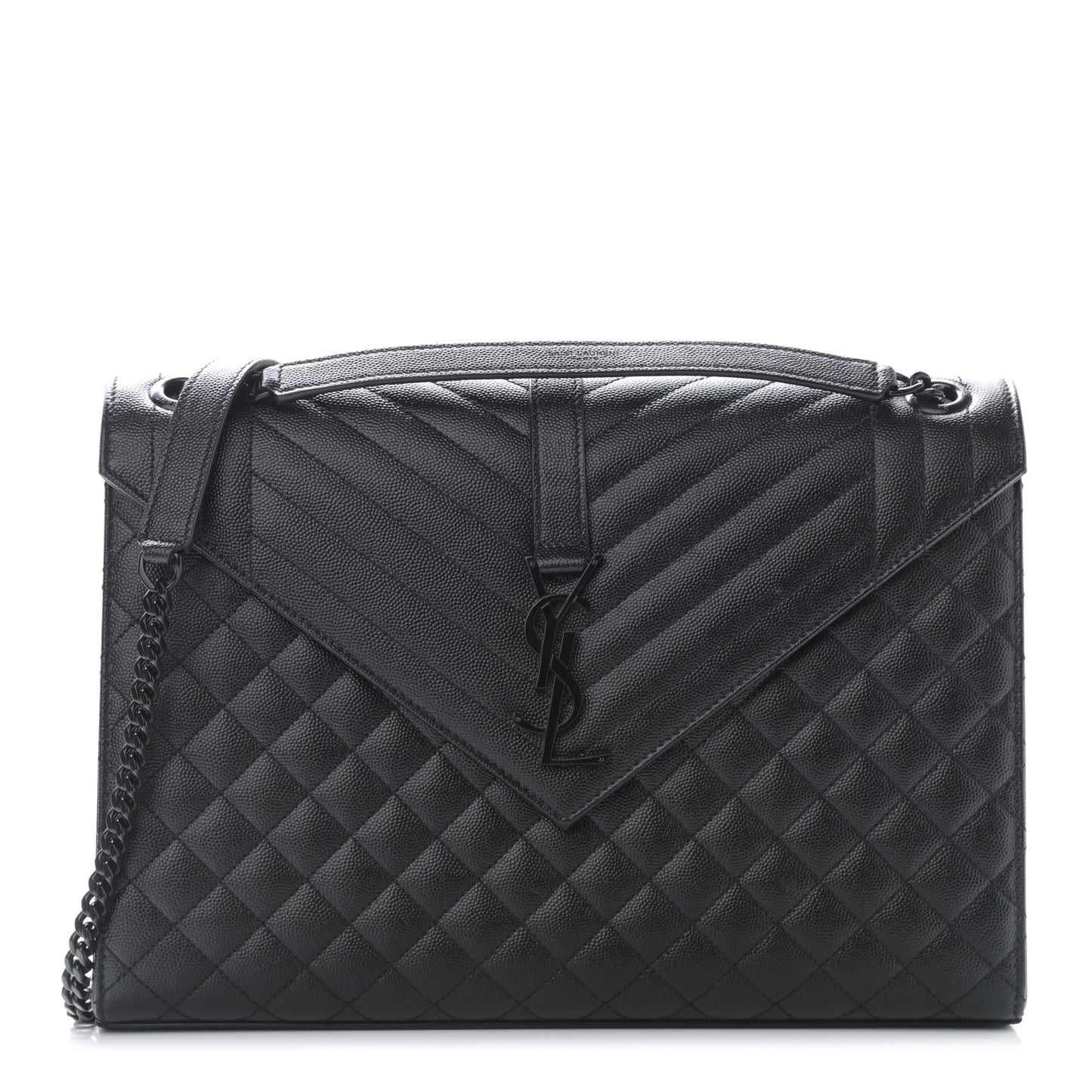 Grain De Poudre Textured Mixed Matelasse Large Triquilt Monogram Monochrome Satchel Black