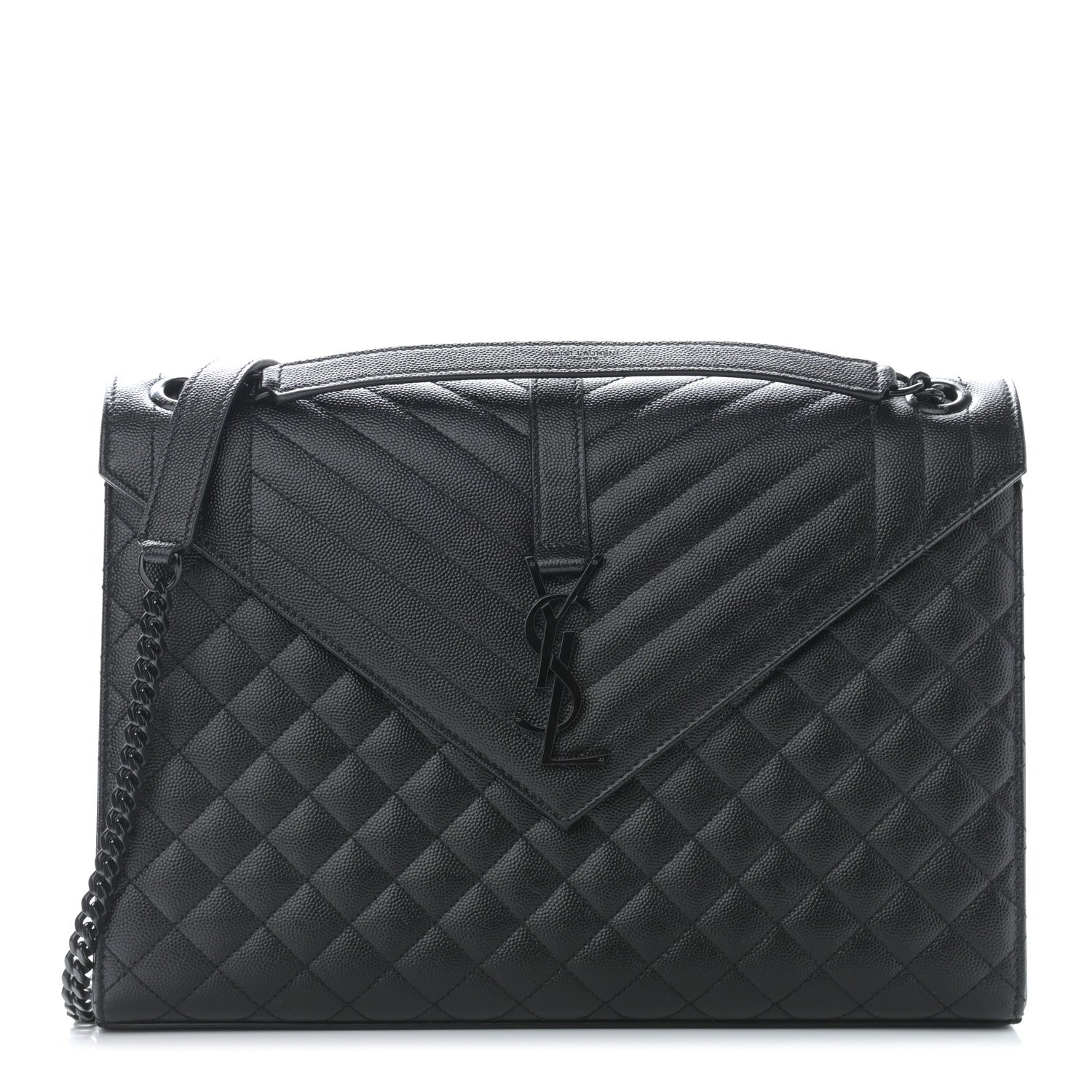 Saint Laurent Grain De Poudre Textured Mixed Matelasse Large Triquilt Monogram Monochrome Satchel Black 1 of 11