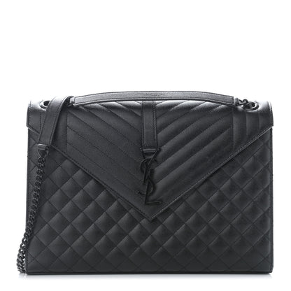 Saint Laurent Grain De Poudre Textured Mixed Matelasse Large Triquilt Monogram Monochrome Satchel Black 1 of 11