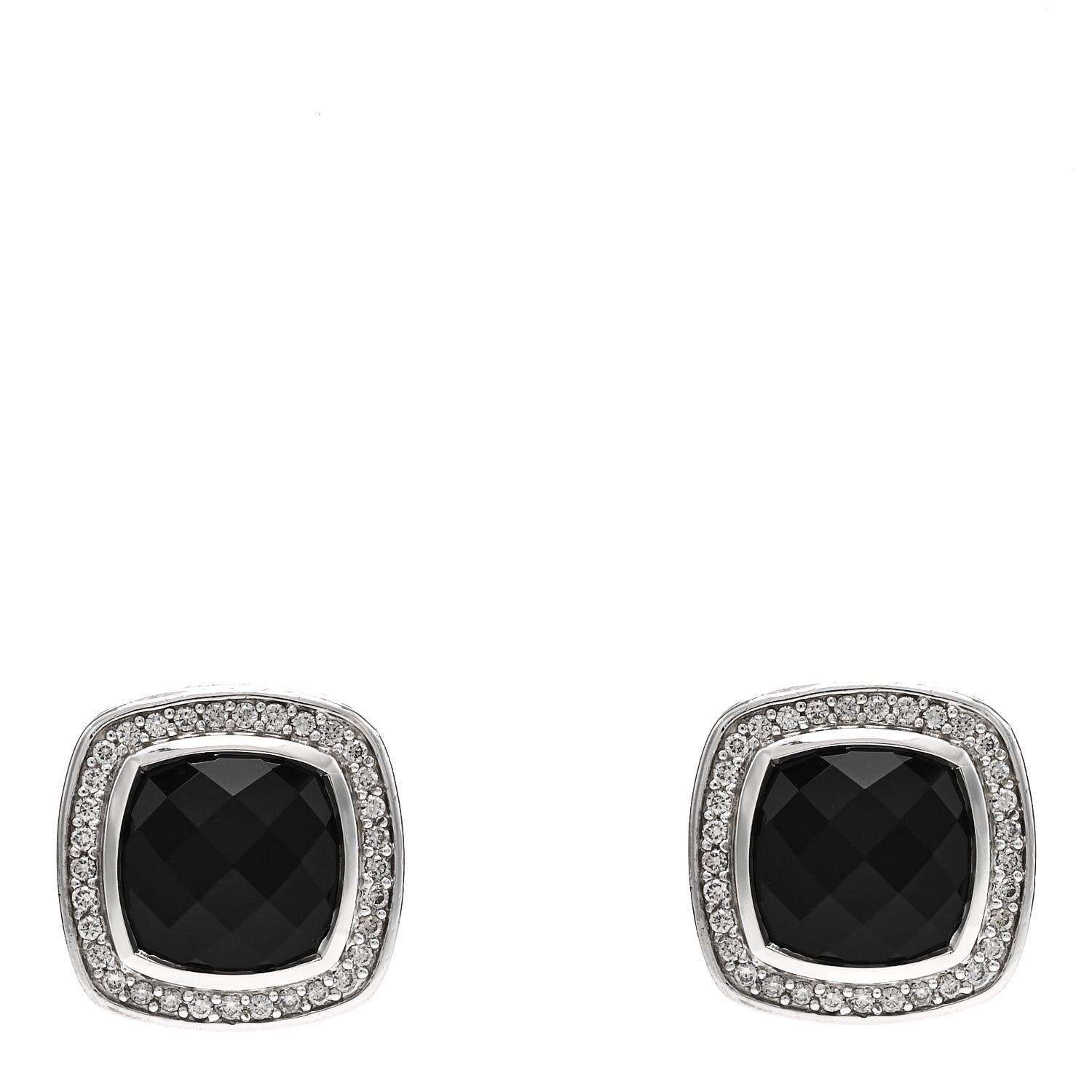 David Yurman Sterling Silver Pave Diamond Black Onyx 11mm Albion Earrings 1 of 4