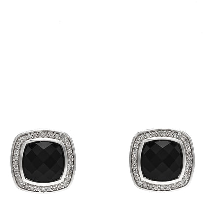 David Yurman Sterling Silver Pave Diamond Black Onyx 11mm Albion Earrings 1 of 4