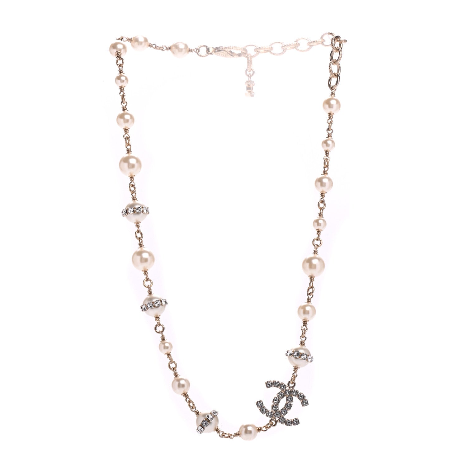 Chanel Crystal Pearl CC Long Necklace Gold 3 of 5