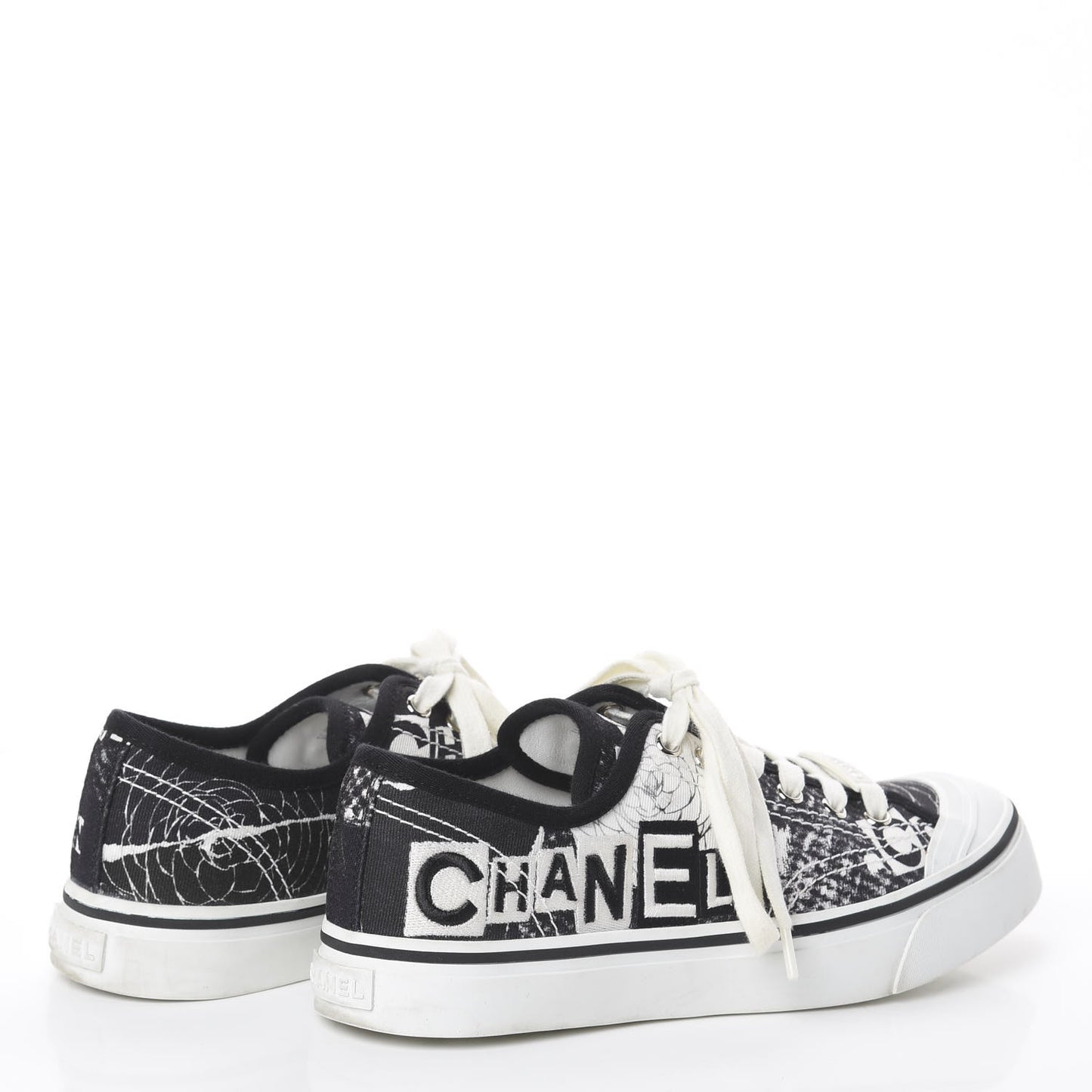 Printed Fabric Low Top Logo Sneakers 38.5 White Black