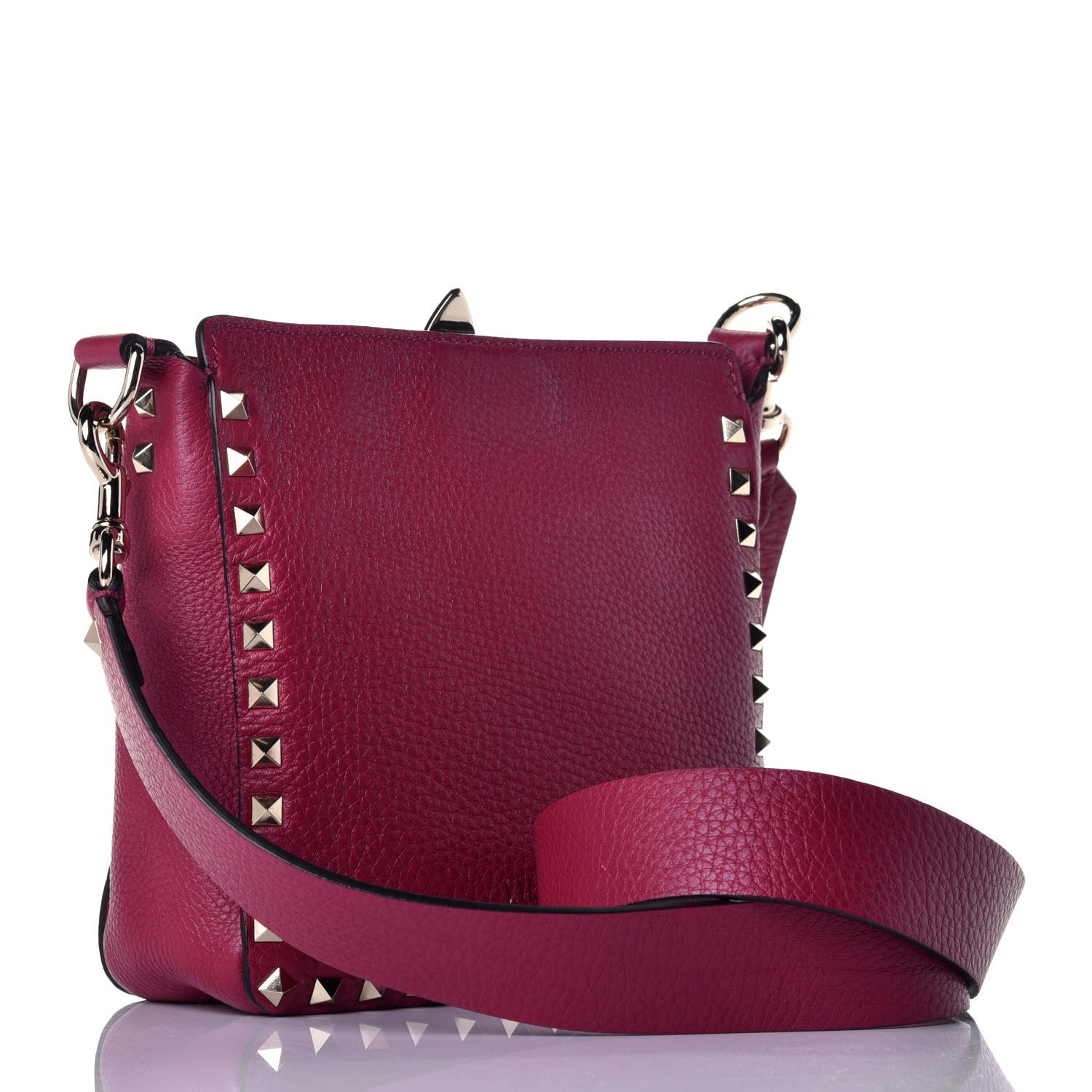 Valentino Garavani Pebbled Calfskin Mini Rockstud Flip-Lock Messenger Bag Raspberry 3 of 8