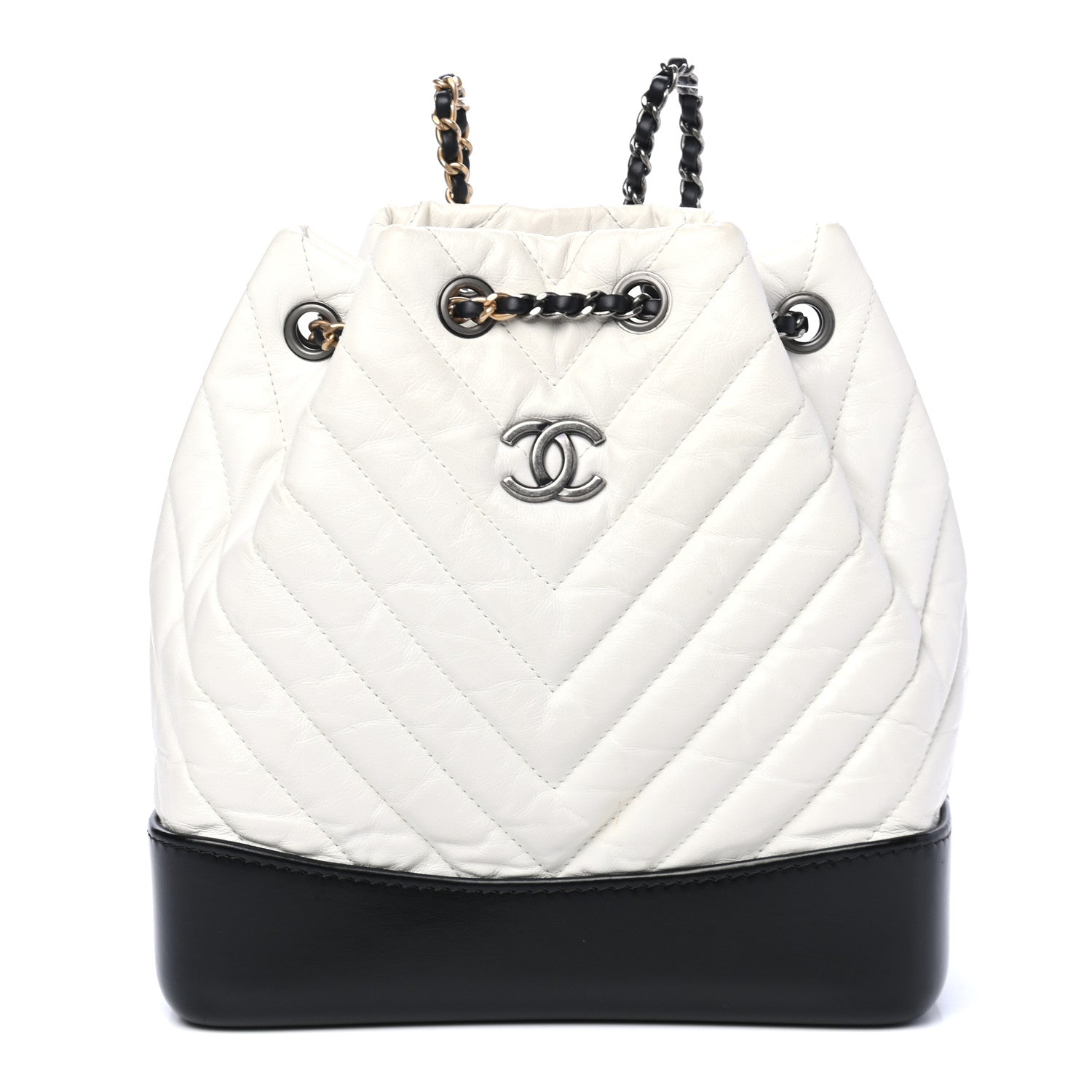 Chanel Aged Calfskin Chevron Quilted Small Gabrielle Backpack Black White 1 of 5