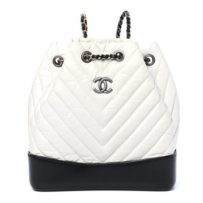 Chanel Aged Calfskin Chevron Quilted Small Gabrielle Backpack Black White 1 of 5