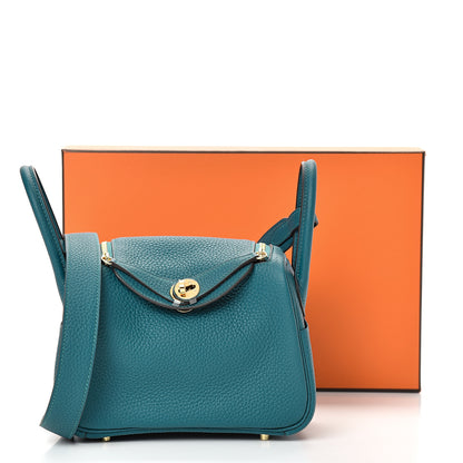 Hermes Taurillon Clemence Mini Lindy 20 Vert Bosphore 10 of 10
