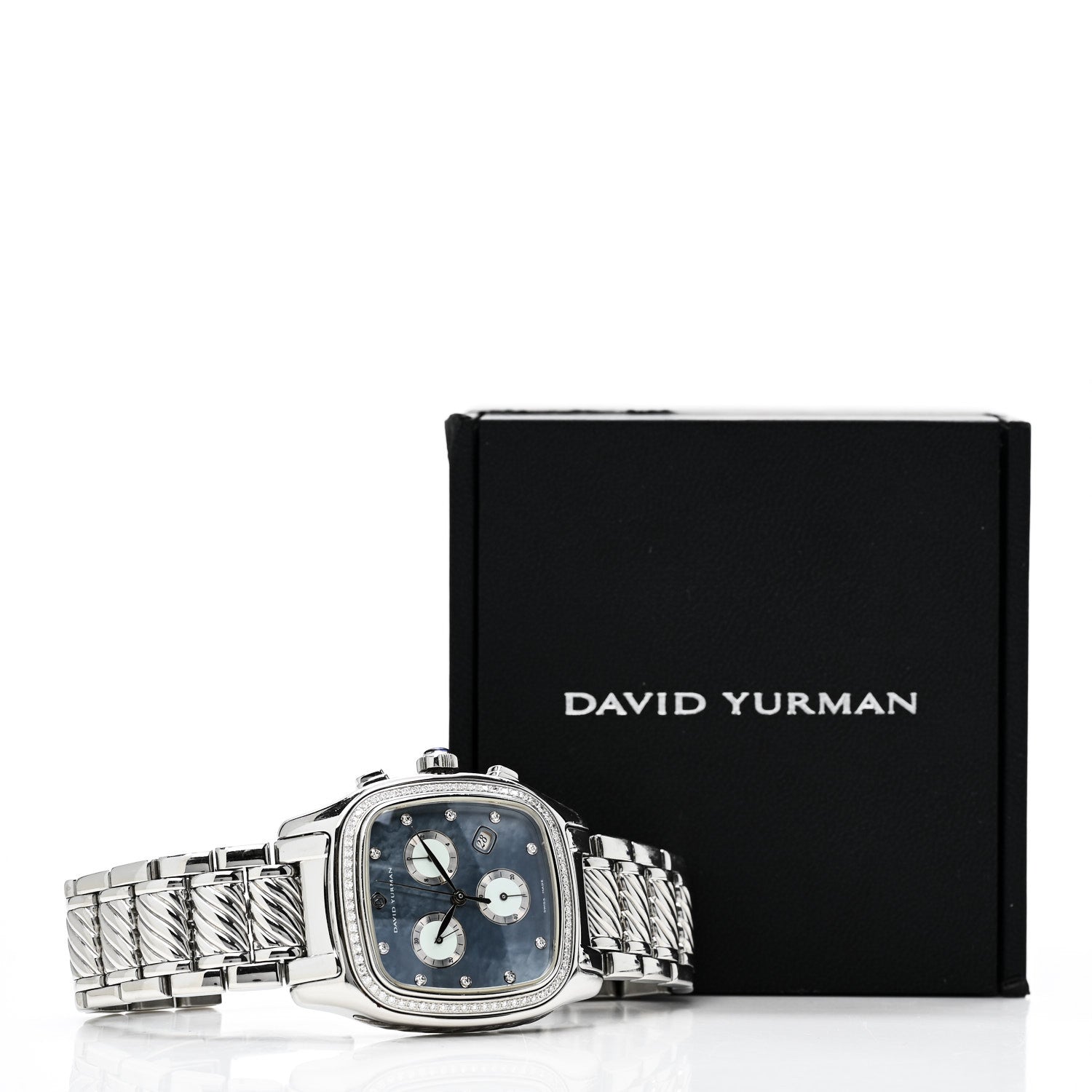 David Yurman Stainless Steel Diamond Bezel Blue Mother of Pearl 35mm Thoroughbred Chronograph Quartz Watch 5 of 5