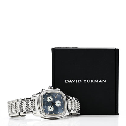 David Yurman Stainless Steel Diamond Bezel Blue Mother of Pearl 35mm Thoroughbred Chronograph Quartz Watch 5 of 5