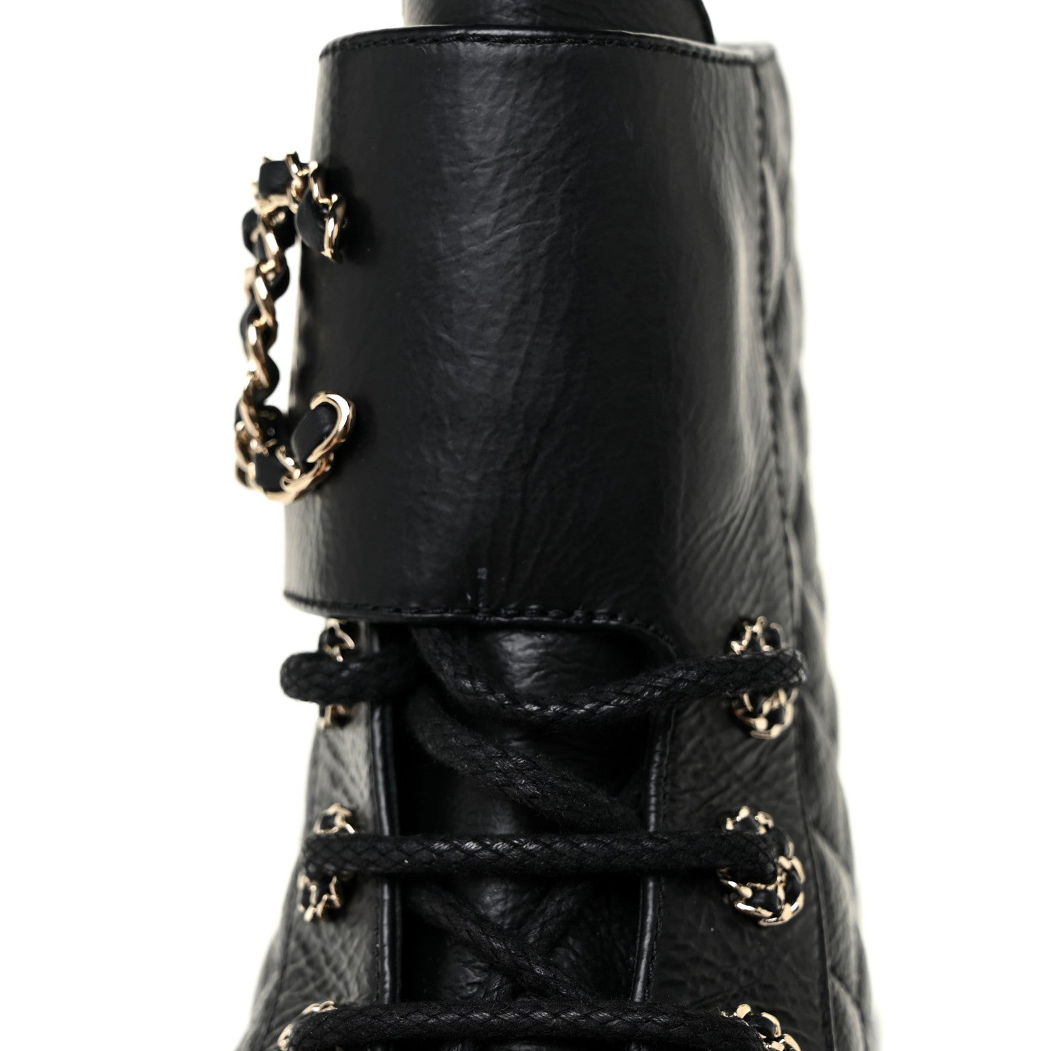 Chanel Shiny Lambskin Quilted Lace Up Combat Boots 38 Black 7 of 10