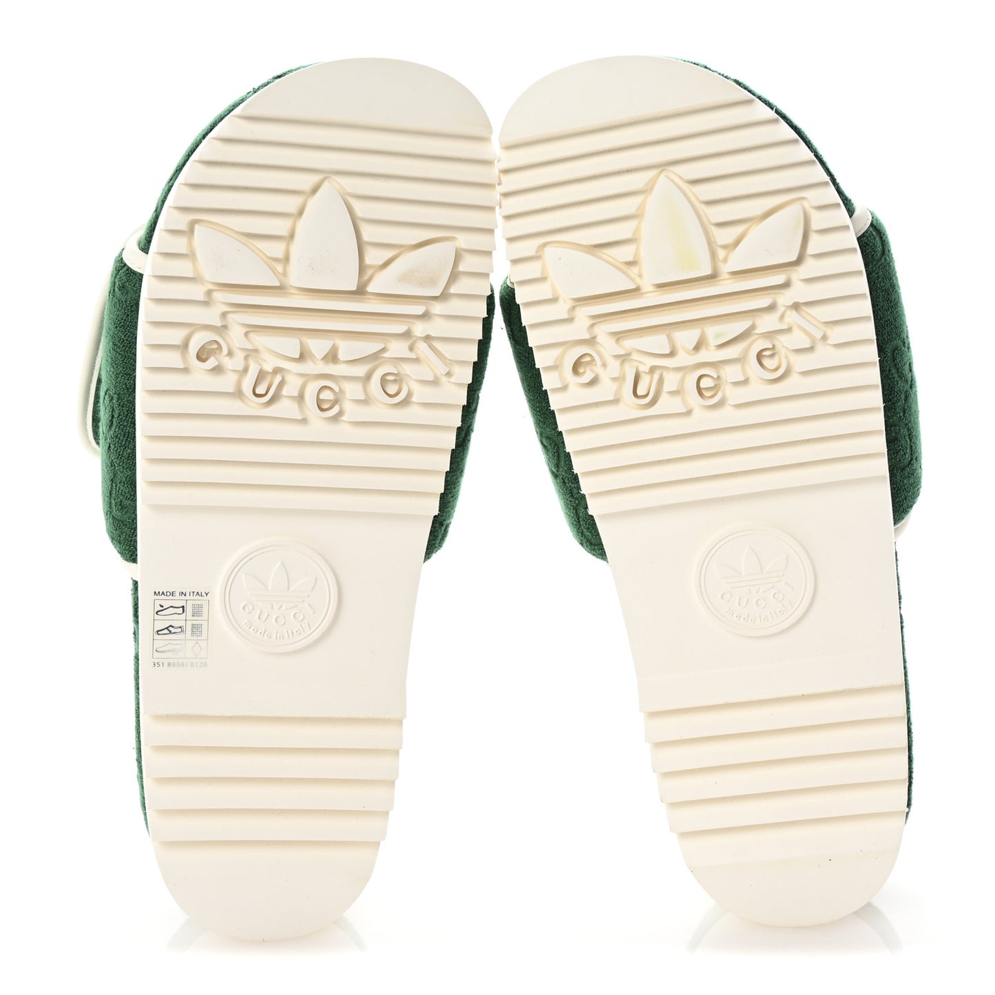 X ADIDAS Terry Cloth Trefoil GG Monogram Mens Platform Sandals 43 Green