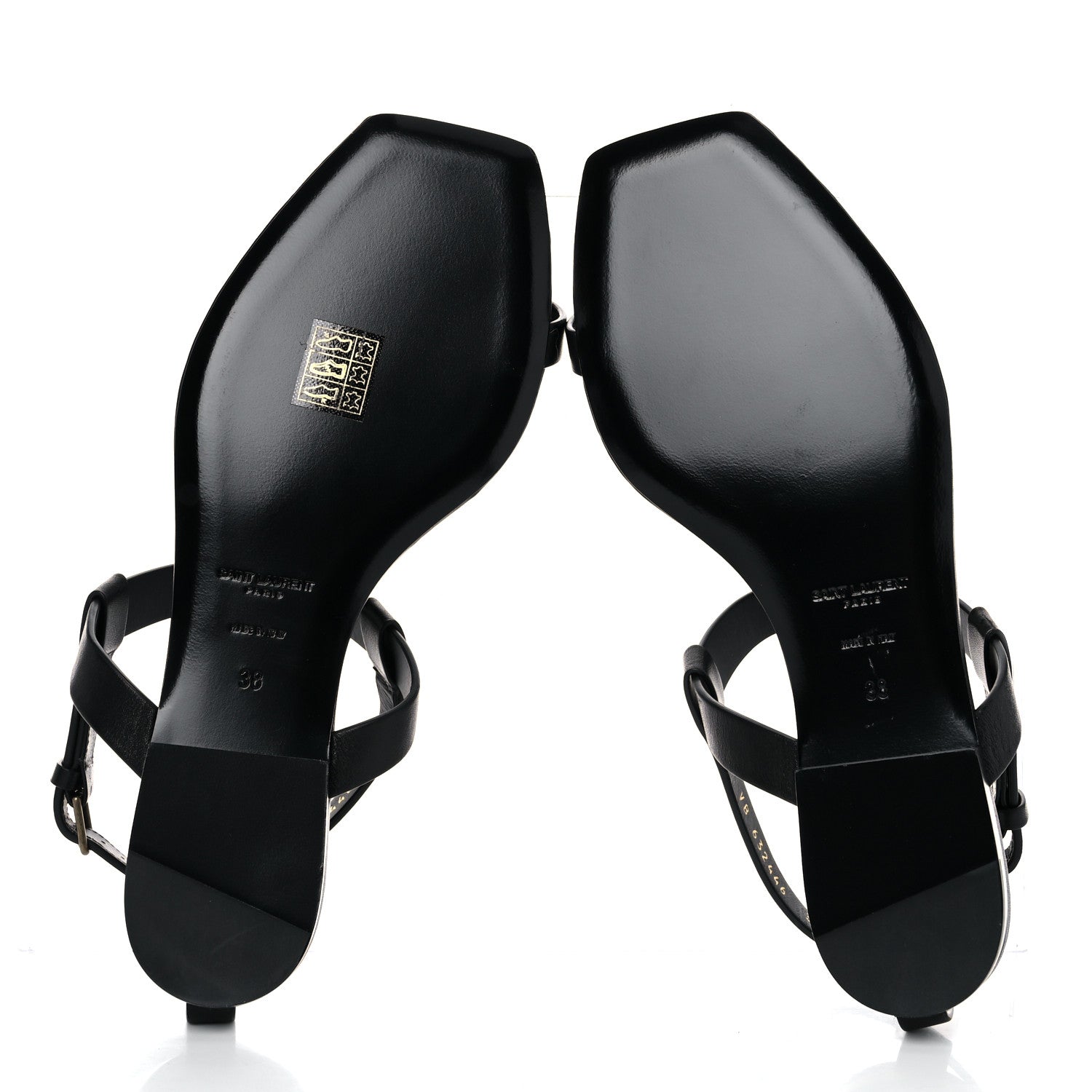 Saint Laurent Patent Calfskin Cassandra Monogram Sandals 38 Black 5 of 11