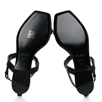 Saint Laurent Patent Calfskin Cassandra Monogram Sandals 38 Black 5 of 11