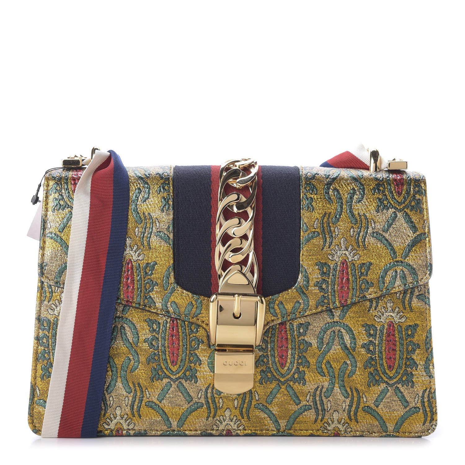 Gucci Iridescent Brocade Small Sylvie Shoulder Bag Gold 1 of 9