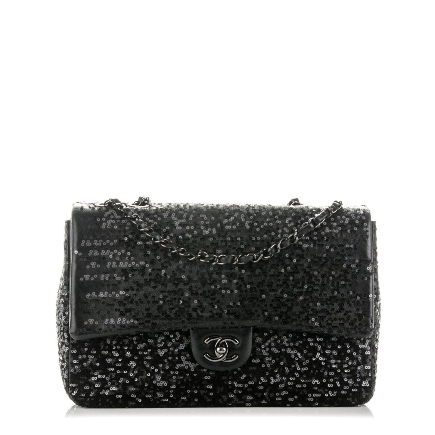 Sequin Lambskin Jumbo Moonlight on Water Flap Black
