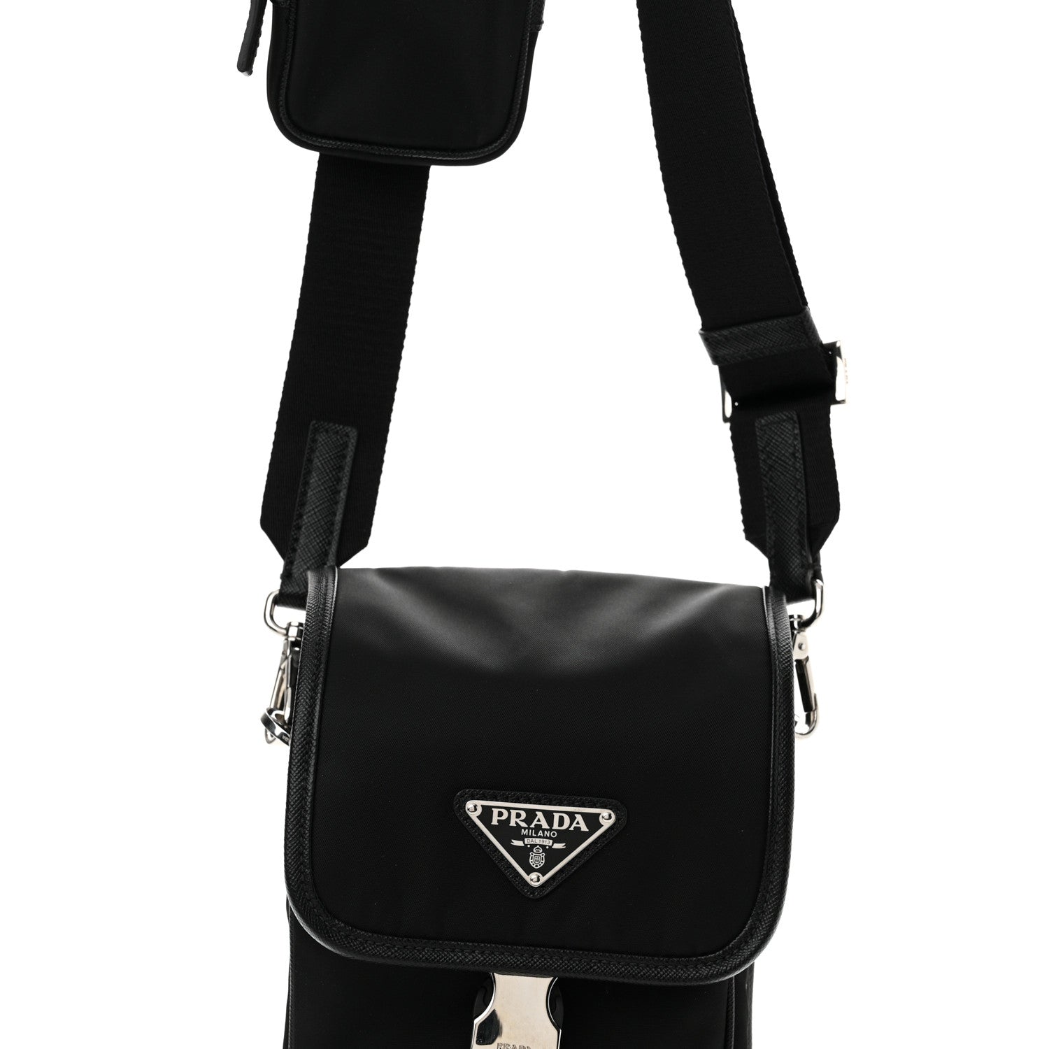 Prada Re-Nylon Saffiano Mini Pocket Single Snap Buckle Messenger Bag Black 8 of 11