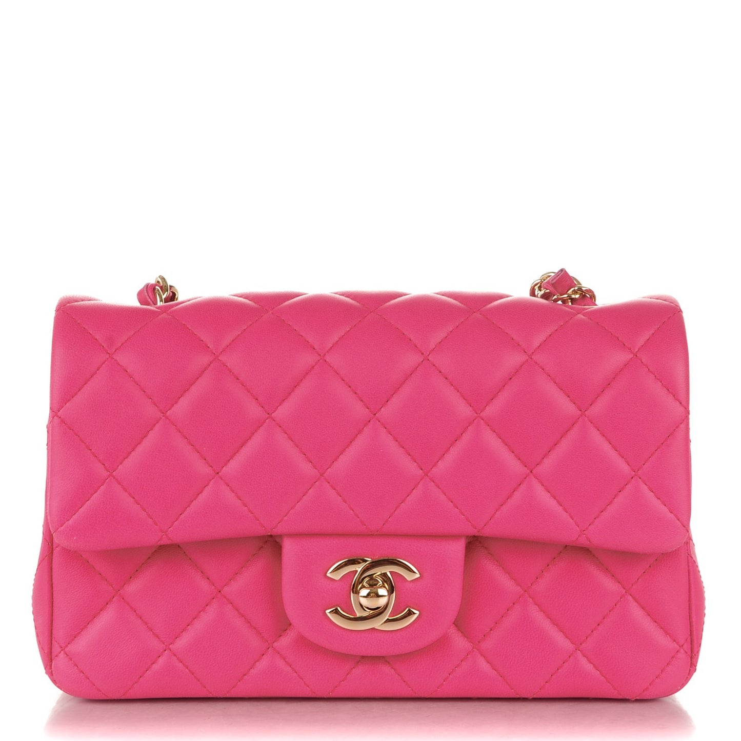 Lambskin Quilted Mini Rectangular Flap Fuchsia
