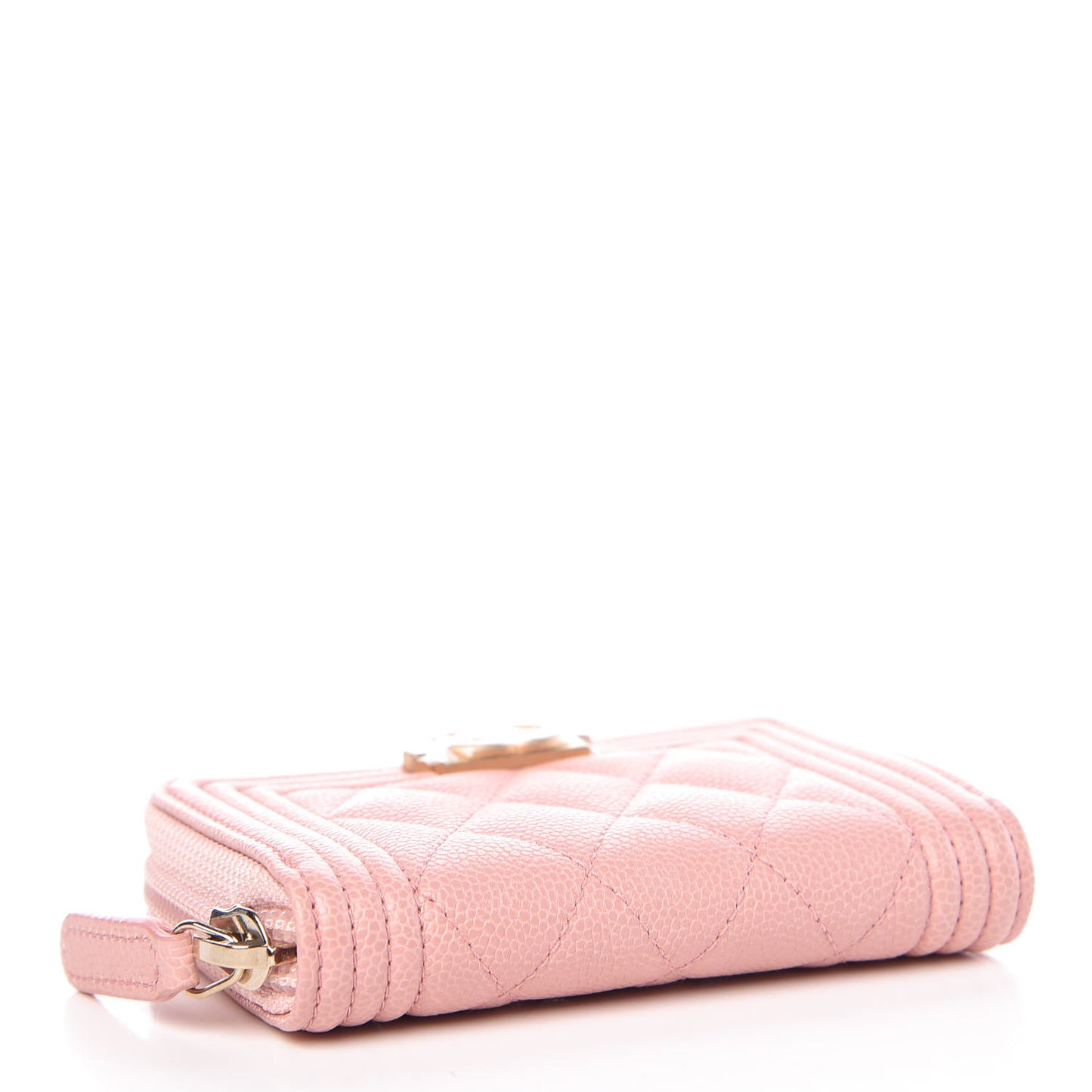 Caviar Quilted Boy Zip Around Coin Purse Wallet Light Pink