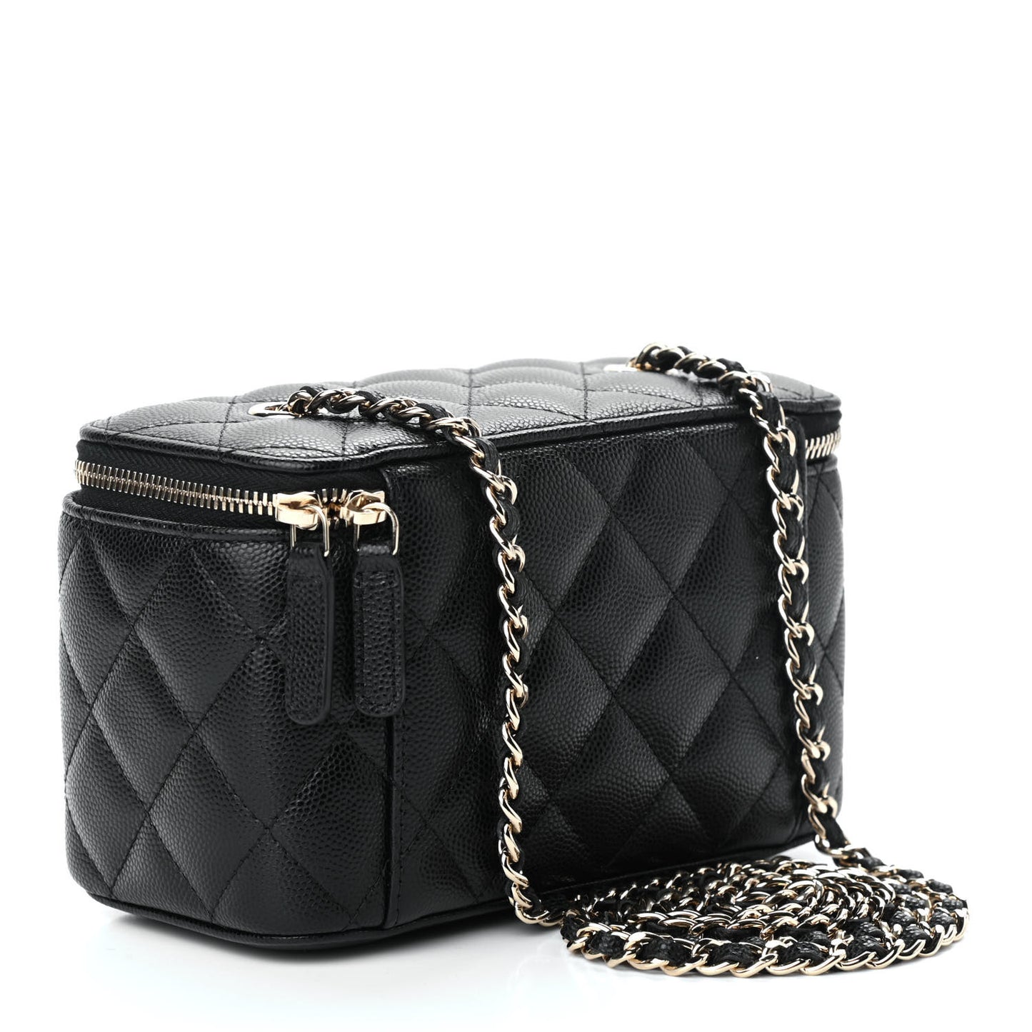 Caviar Quilted Small Vanity Case With Chain Black