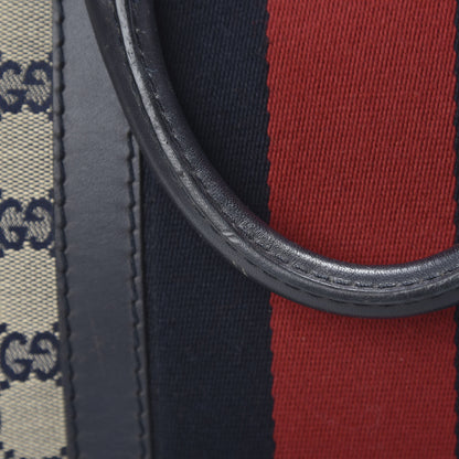 Gucci Monogram Selleria Calfskin Vintage Web Medium Boston Beige Blue 17 of 18