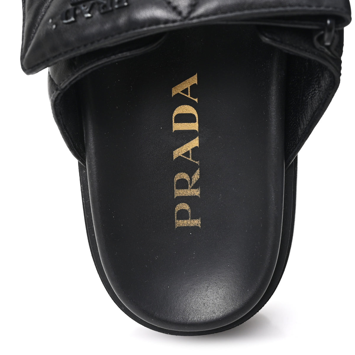 Nappa Quilted Padded Logo Platform Slide Sandals 36.5 Black
