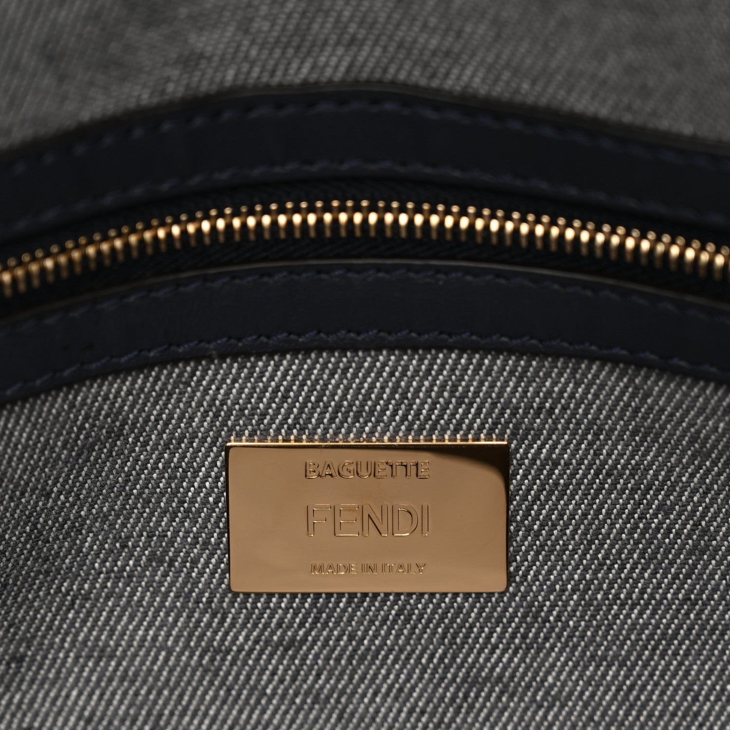 Fendi Chenille FF Embroidered Baguette Dark Blue Grey 6 of 9