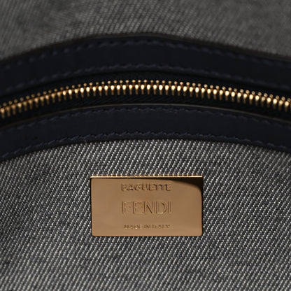 Fendi Chenille FF Embroidered Baguette Dark Blue Grey 6 of 9