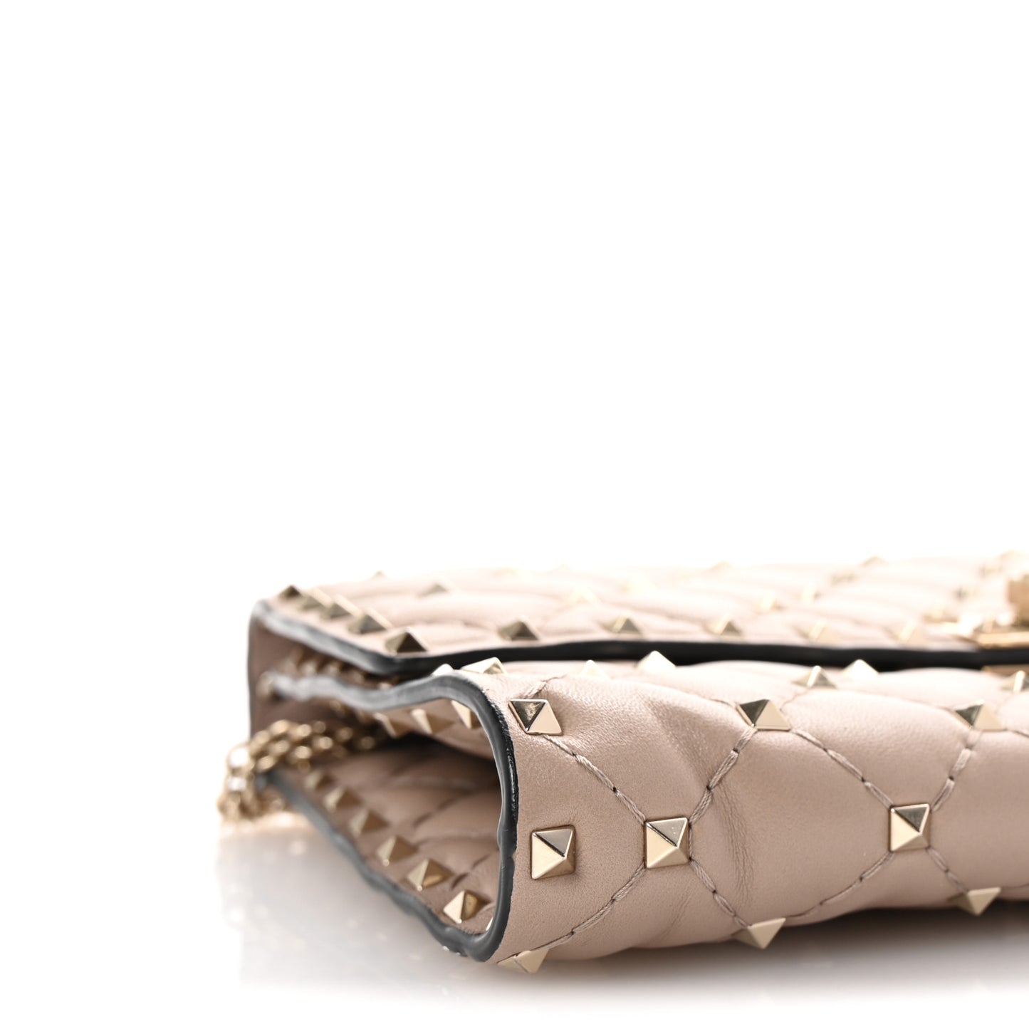 Lambskin Rockstud Spike Wallet on Chain Poudre