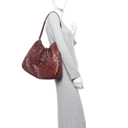 Chanel Crumpled Grained Calfskin Quilted Medium Elastic Tote Burgundy 2 of 12